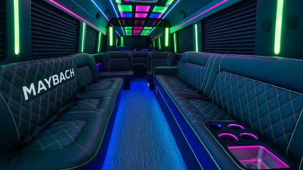 Interior of Farmington Hills Party Bus Company's 28 Passenger Party Bus in Farmington Hills