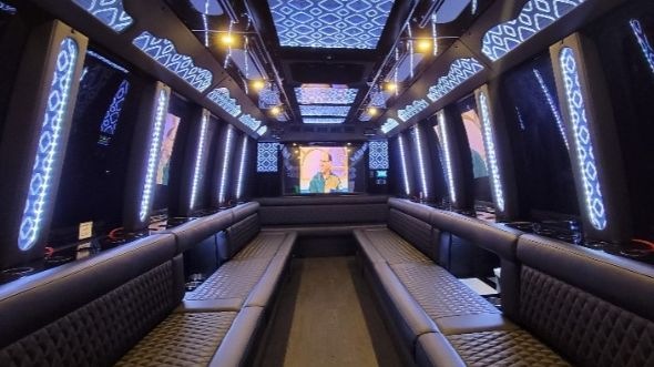 Interior of Farmington Hills Party Bus Company's 30 Passenger Party Bus in Farmington Hills