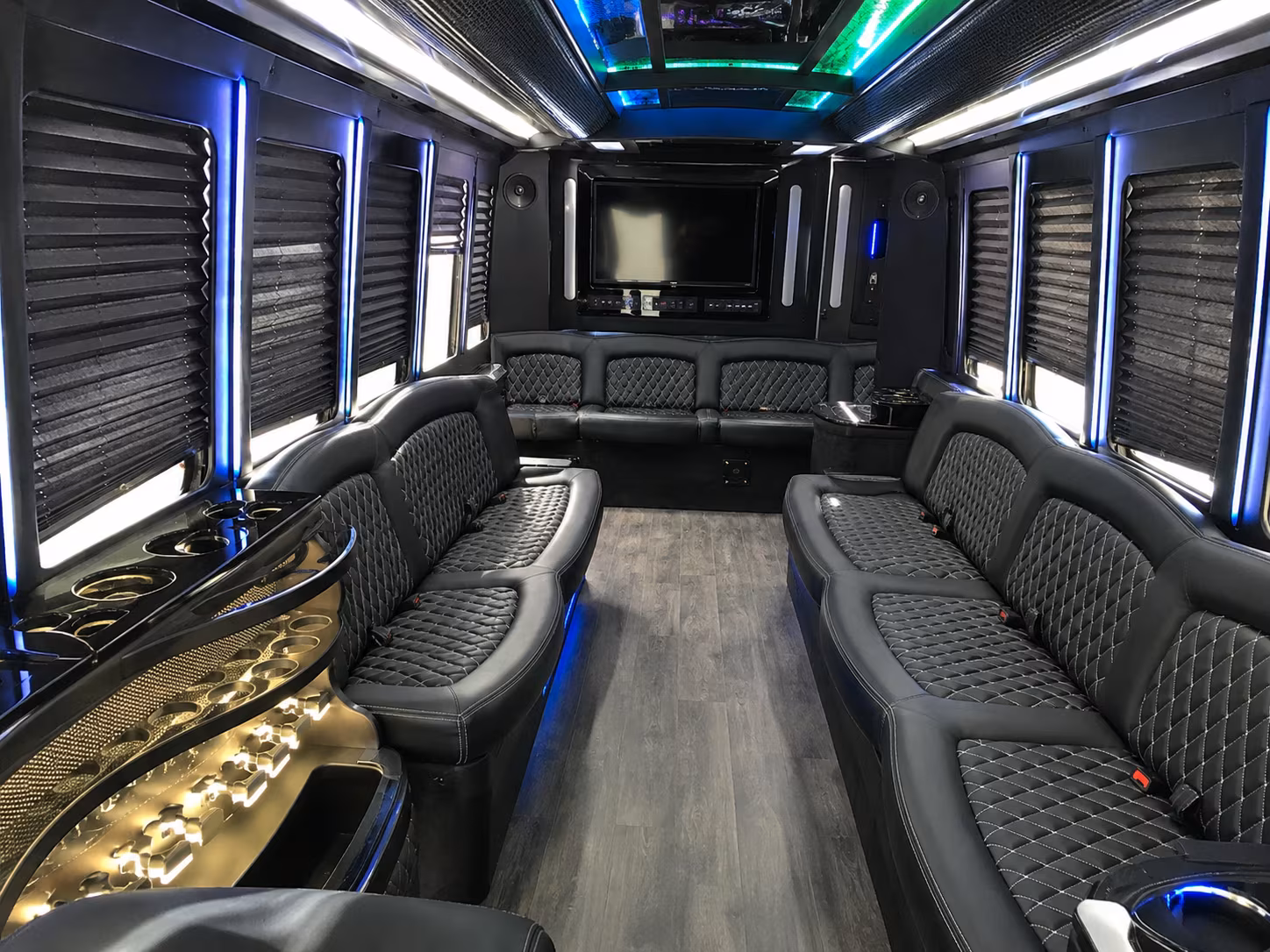 Passenger seating aboard a party bus rental serving Toledo